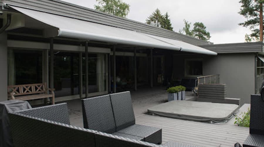 Long awning on the side of a bungalow house Long awning on the side of a bungalow house